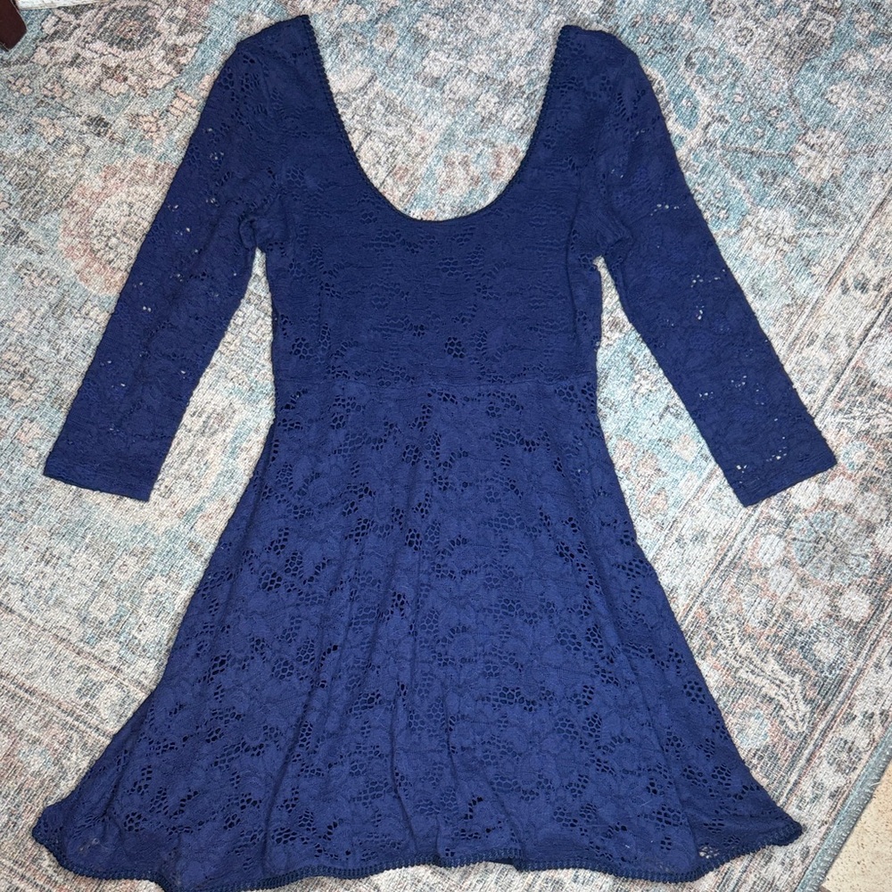 Free People Deep Blue Lace Mini Dress Y2K Fairy Dainty‎ - small